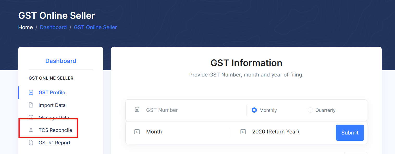 gst online seller tool tcs reconsile